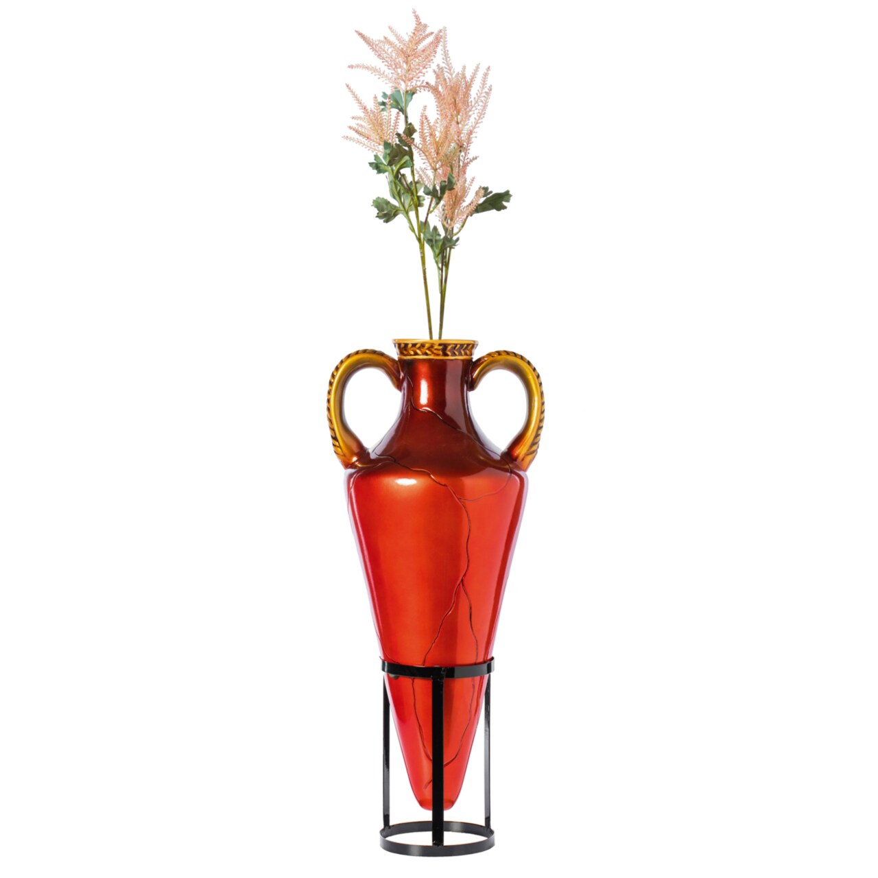 Uniquewise Roman-Inspired Tall Floor Vase - Large Pointed Amphora Design 35-inch-Tall Decorative Vessel with Sturdy Metal Tripod